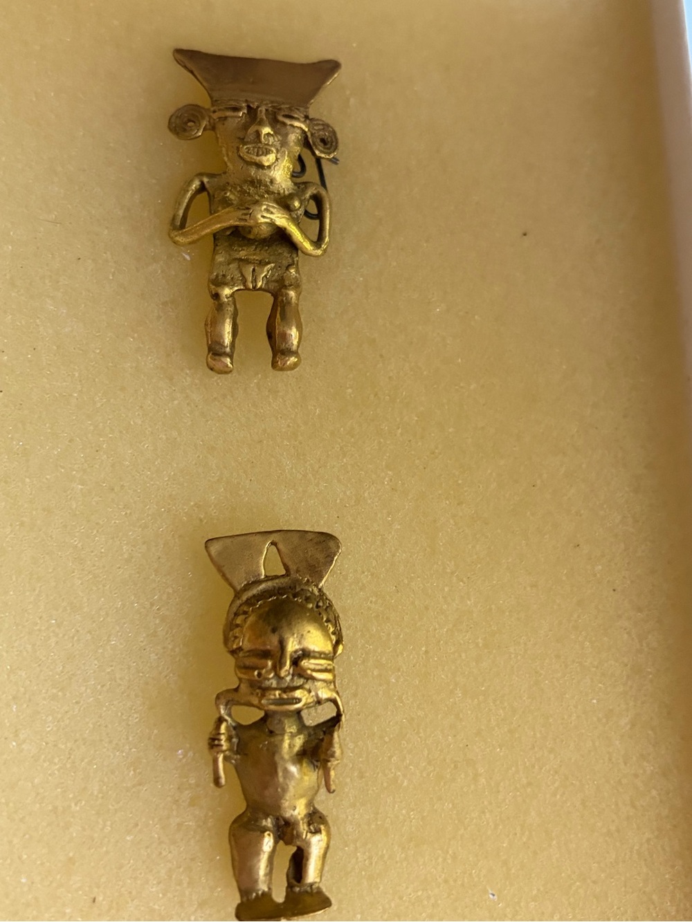 Gold Tone AZTEK god Tribal Figure  -buttons-set of two